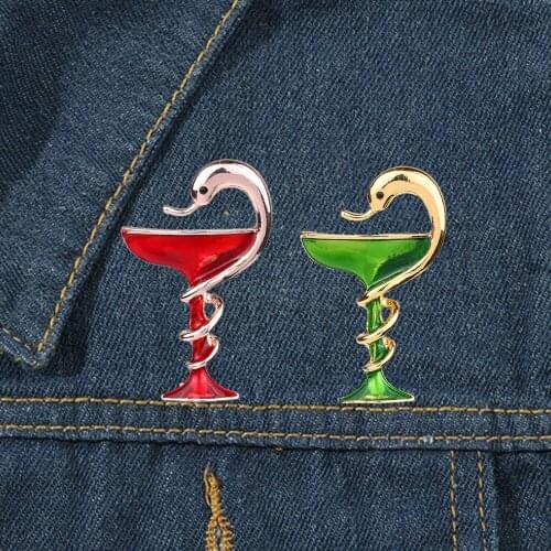 Elegant Fashion Goblet With Snake Enamel Brooches Women Men Jewelry Gift Party Club Badge Clothes Neckline Backpag Pins