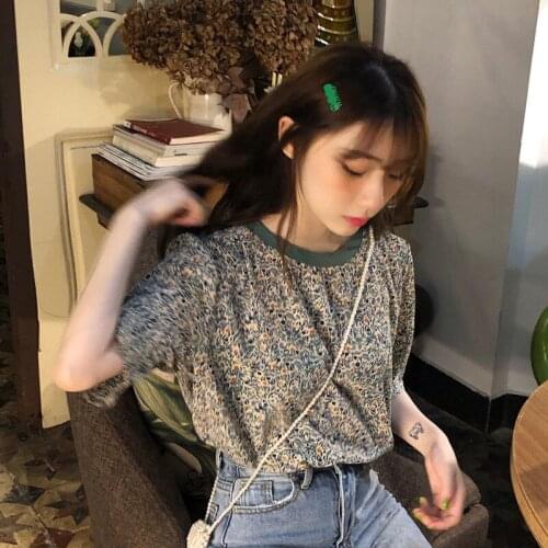 T-shirts Women New O-Neck Short Sleeve Printing Elegant Loose Korean Sweet Student Vintage Summer Female Tops