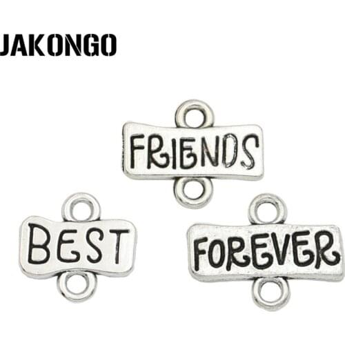 JAKONGO Antique Silver Plated Best Friends Forever Connector for Jewelry Making Bracelet Necklace Accessories 13mm 15PCS/lot
