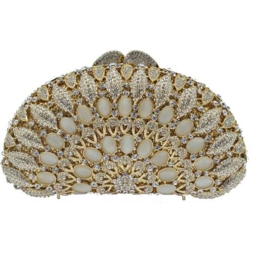 Women gold natural diamond Crystal purse wallet Women Evening Purses Metal Clutch Bag Wedding Dinner cocktail Minaudiere Handbag