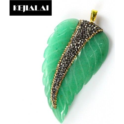 Natural Stone Leaf Pendant for Necklace with Rhinestone Paved for Jewelry Making Women Necklace Pendant Best Gift Men