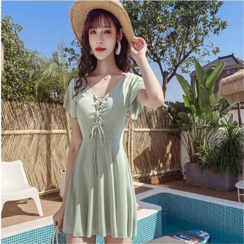 New 2021 Sexy Two-Piece Swimwear Female Conservative Short Sleeve Female Push-Up Swimsuit Skirt Pants Swimsuit Large Size XL F4