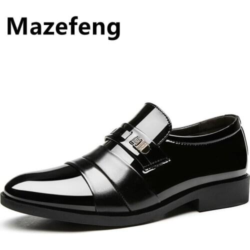 Mazefeng New Brand Men Formal Shoes Slip on Pointed Toe Patent Leather Oxford Shoes for Men Dress Shoes Business Plus Size 38-46