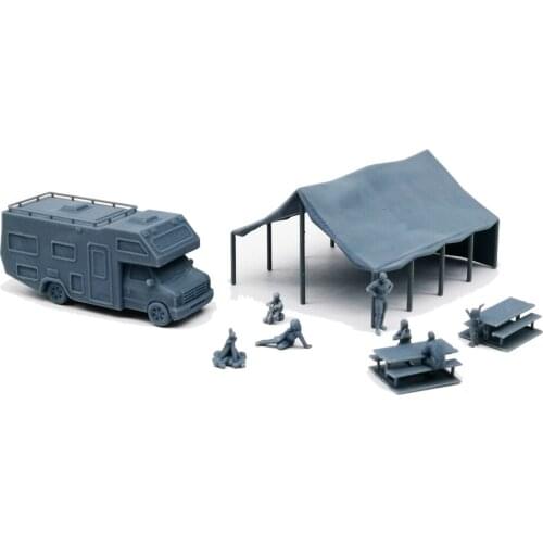 Outland Models Military Scenery Structure RV Park Camsite Set with People 1:87 HO Scale