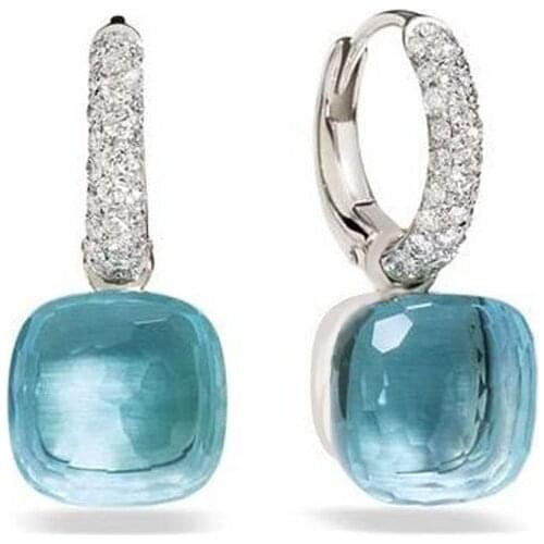 Fashion Women Multicolor Faceted Crystal Candy Square Earrings Silver Color Rose Gold Color Zircon Stones Water Drop Earrings