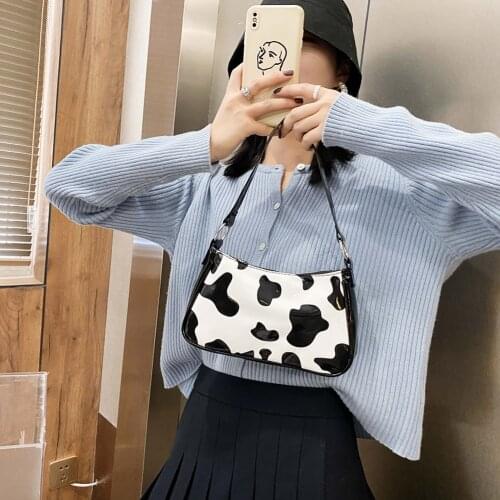 Fashion Animal Cow Print Totes Women Retro PU Leather Casual Travel Shoulder Underarm Top-handle Bags Lady Handbag Purse