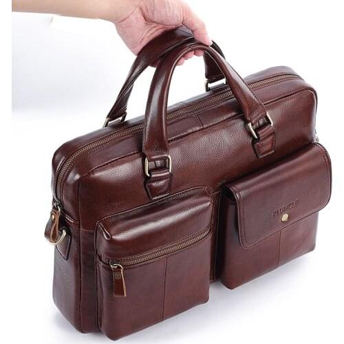 Men Genuine Leather Handbag Large Business Travel Messenger Bag Male Leather Laptop Bag Mens Documents Crossbody Shoulder Bag