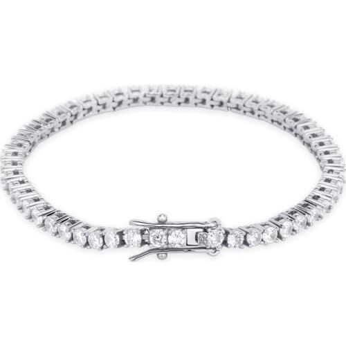 3/5mm925 Sterling Silver Hip Hop Single Row Tennis Chain Zircon Mens Bracelet Diamond Cubic Zirconia Bracelet Mens Jewelry