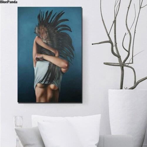 Flowers Feather Women Nordic Style Wall Art Canvas Painting Poster Abstract Print Decorative Picture For Living Room Home Decor