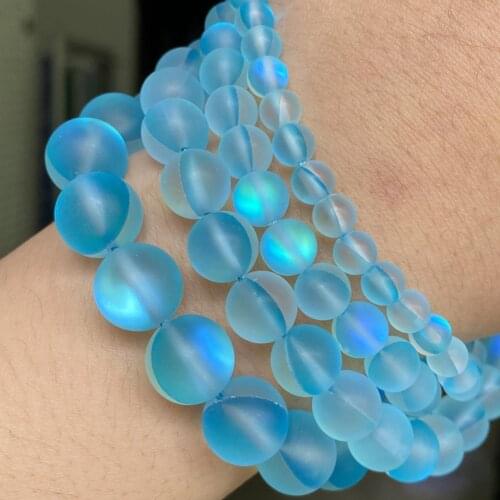 Natural Dull Polished Lake Blue Austrian Crystal Stone Round Beads For Jewelry Making Diy Bracelet Charm Accessories 4-14mm 15