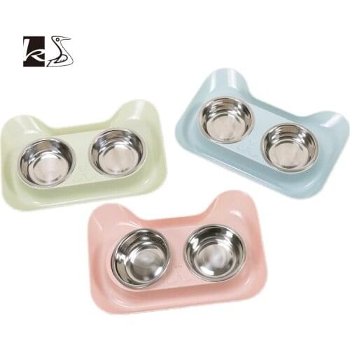 Stainless Steel Cartoon Cat Shape Double Cat Food Bowl Prevent Leak Pet Bowl Feeding Supplies for Cat and Dog Cat Bowl Dog Bowl