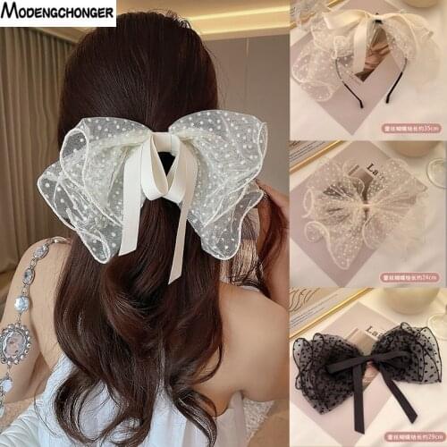 2021 New White Black Lace Bowknot Elastic Hair Band Hair Tie Large Bow HairClips Barrettes For Women Girls Hair Accessories Hot