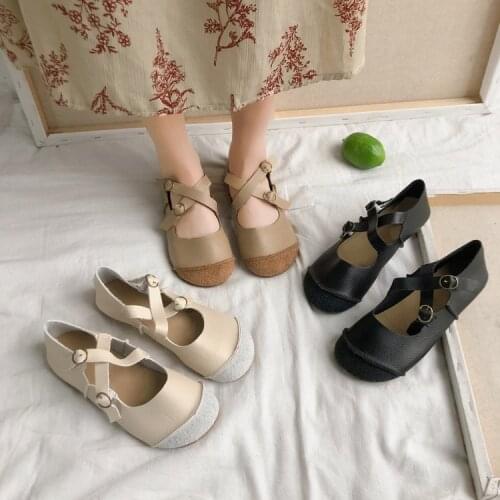 2021new Women Barefoot Flat Shoes women Genuine Leather Buckle Strap Ladies Shoes Flat Soles