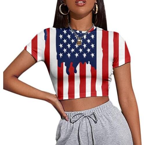 2021 New WomenS Independence Day Printed Slim Short Sleeve T-Shirts Oversized T-Shirt Woman Clothes Short Sleeve T-Shirts