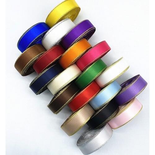 New 25mm Golden Edge Double Face Ribbon for Gift Packing Wedding Christmas DIY Bow Ribbons Crafts