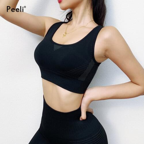 Peeli High Impact Push Up Sports Bra with Pad Seamless Crop Top Women Fitness Gym Workout Yoga Bra Sports Wear Active Tank Top