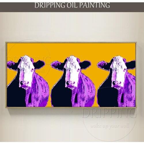 Top Artist Hand-painted High Quality Andy Warhol Oil Painting on Canvas Pop Animal Cattle Bull Oil Painting New Pop Oil Painting