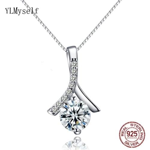 Real 925 Silver Cute Pendant With 6mm Round Zircon Beautiful Necklace Purple/White Color Lovely Fine Jewelry For Women