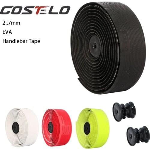 Costelo 2.7mm Road Bike Bicycle Handlebar Cork EVA PU Bar Tape Professional Cycling Damping Anti-Vibration Wrap With 2 Bar Plugs