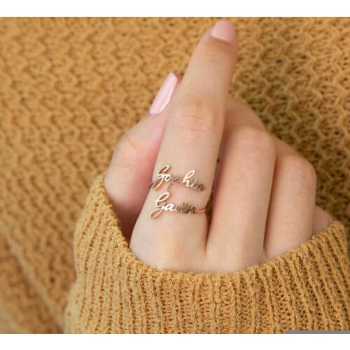 Adjustable Double Name RingCustom Two Name Rings Couples Names on Ring New Women Men Jewelry Personalized Mom Best FriendGift