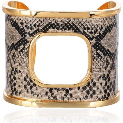 Sexy Snakeskin Print Cuff Bangles for Women Female Adjustable Exaggerated Wide Alloy Bangle Bracelets Punk Jewelry