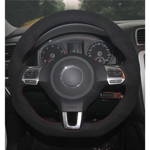 Hand-stitched DIY Black Suede Car Steering Wheel Cover for Volkswagen Golf 6 GTI MK6 VW Polo GTI Scirocco R Passat CC R-Line
