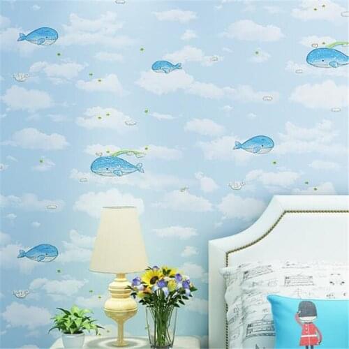 Beibehang Warm whale cartoon blue Pink wallpaper roll childrens room boys and girls non-woven bedroom 3d wallpaper living room