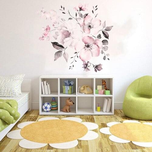 Water Color Pink Flower Wall Stickers Romantic Flowers Home Decor For Bedroom Living Room DIY Vinyl Wall Decals