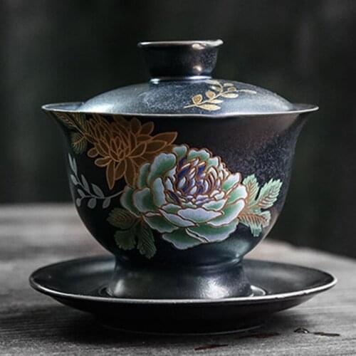 Vintage ceramic sancai gaiwan Japanese-style cover bowl tea maker accessories porcelain large tea bow