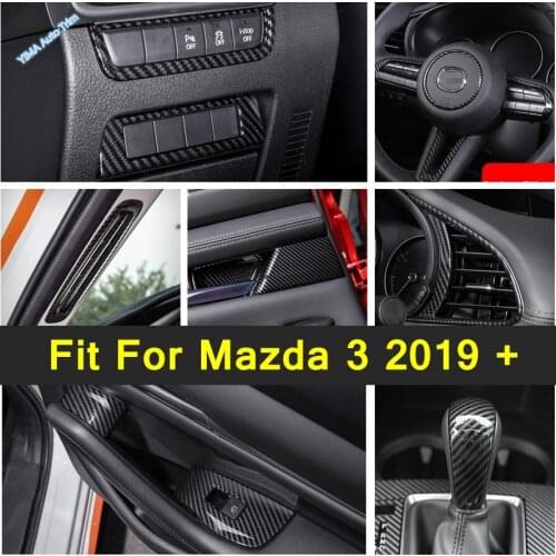 Interior Refit Kit For Mazda 3 2019 - 2021 Air Condition Panel / Gear Shift Head Knob / Steering Wheel Cover Trim Carbon Fiber