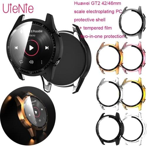 Scale Electroplating PC Protective Shell With Tempered Film Cover For Huawei GT2 42/46mm Watch Cases Two-In-One Protection