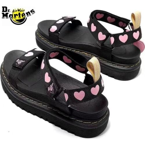 Dr.Martens Womens Love Heart Strap Thick Heel Doc Martin Platform Sandals Female Girls Lovely Summer Breathable Casual Shoes