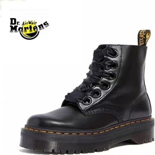 Dr.Martens Women Silk Lace Up Doc Martin Patent Leather Ankle Boots 6 Eyes Female Platform Shoes Girls Casual Thick Heel Flats