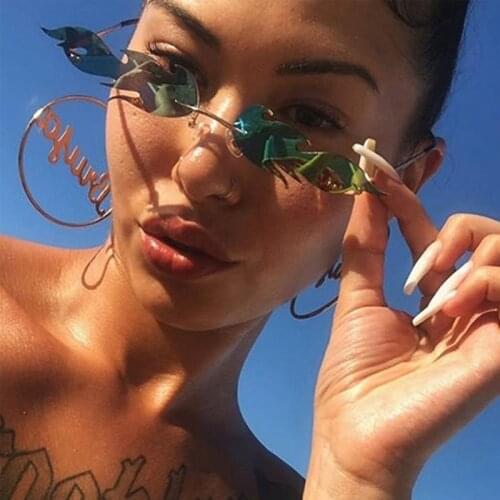 OEC CPO Ladies Personality Fire Flame Sunglasses Women Fashion Rimless Luxury Mirror Coating Sun Glasses Men Trending brand O63