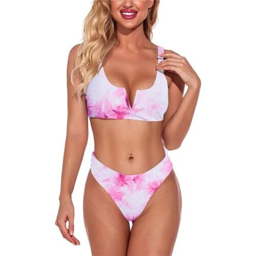 2021 Women Fashion 2-piece Swimming Suit Sleeveless Tie-dye Print Tops+Bottoms Set for Ladies Costumi Da Bagno Donna