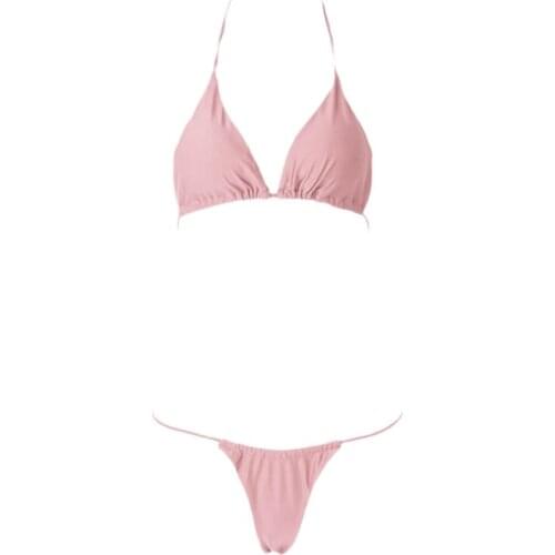 Women Sexy Push Up Deep V Bra Low Waist Thongs Solid Vintage Bikini Set Swimsuit B36F