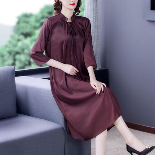 2021 Summer Loose 4XL Plus Size High Quality Midi Dress Women Casual Elegant Solid Floral Mulberry Silk Dresses Bodycon Vestidos
