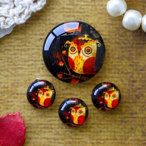 12mm 25mm 14mm 16mm 18mm 20mm Photo Glass Cabochons Round Cameo Set Handmade Settings Stone Owl 037