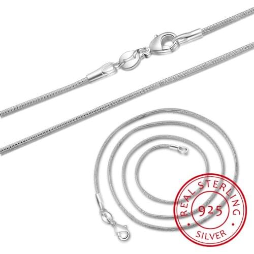 40cm-60cm Tiny Real 925 Sterling Silver 1MM/2MM Slim Round Snake Chain Choker Necklace Women Jewelry Italy Collier Collares Gift