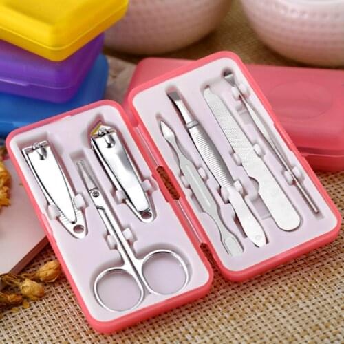 7PC/1Set Professional Nail Clipper Kit Color Random Utility Pedicure Scissors Tweezer Knife Ear Pick Nails Art Beauty Tool