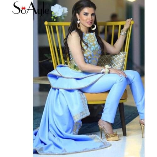 SoAyle Arabic Evening Dresses 2 pieces Gold Belt Prom Gowns for Party