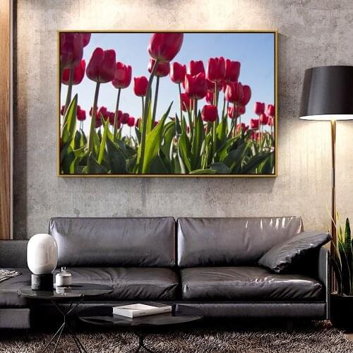 Artcozy Oil Canvas Painting pink red tulip flower For Home Decoration Wall Art