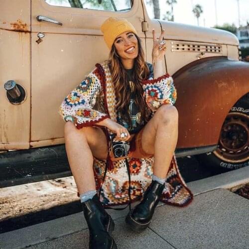 Boho inspired multi color knitted winter cardigan woomen open stitch long sleeve high quality winter hippie plus size cardgian