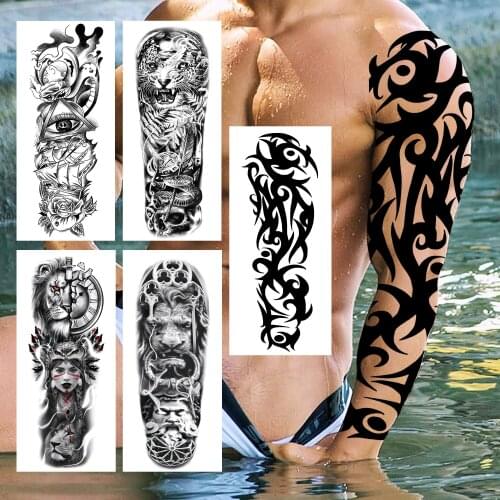 Large Totem Temporary Tattoos Sleeve For Men Women Realistic Fake Devil Eye Lion Leopard Tattoo Sticker Unique Full Arm Tatoos