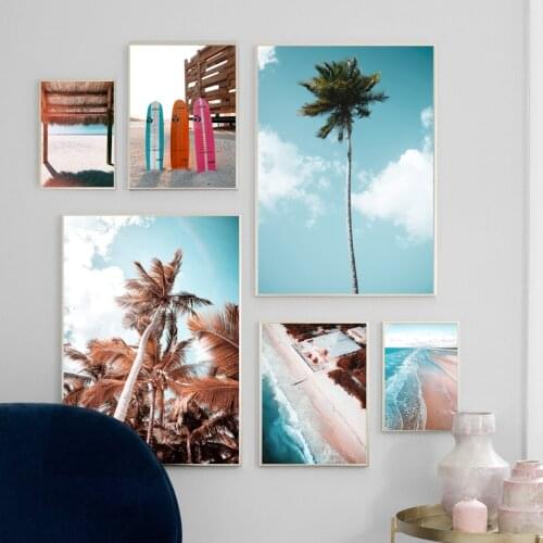 Surfboard Ocean Beach Sea Coconut Tree Nordic Posters And Prints Wall Art Canvas Painting Wall Pictures For Living Room Decor