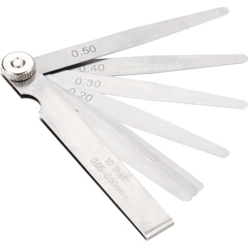 DRELD 1pc 10 Blade Feeler Gauge Gage Stainless Steel Measuring Tools 0.05-0.5mm Thickness Metric Gap Filler Gage for Measurement