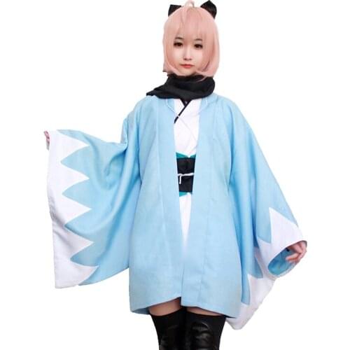 Fate Grand Order Okita Souji Sakura Saber Cosplay Costume Halloween Uniform Outfit with accessory blue and green can choose