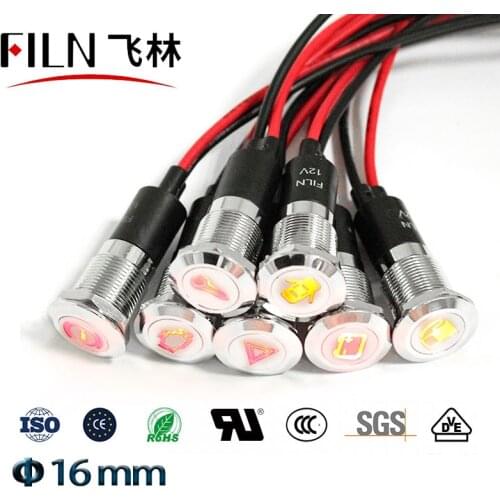 Filn FL1M-16FW-C 16mm 12v led dash led indicator car applicance symbol Signal Indicator Pilot Dash Light