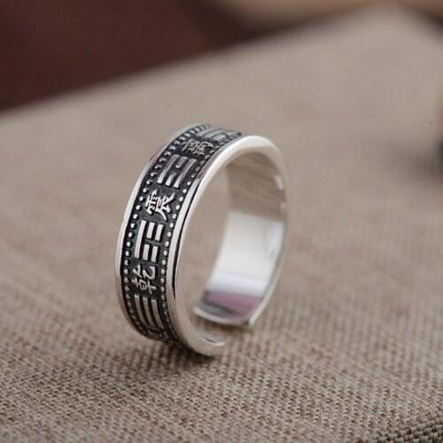 FNJ 925 Silver Buddha Ring Original S925 Sterling Silver Rings for Women Jewelry Open Adjustable USA Size