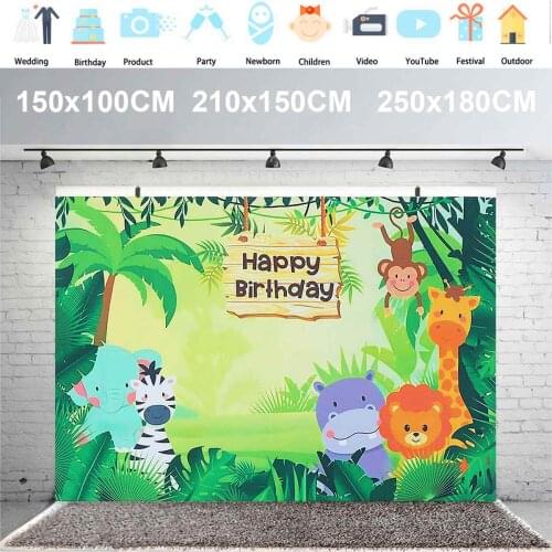 Jungle Safari Animal Baby 1st Birthday Party Photography Backgrounds Baby Portrait Photographic Backdrops Photocall Photo Studio